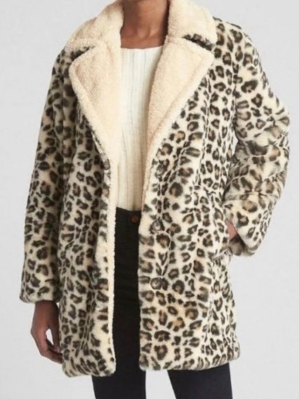 GAP Leopard Sherpa Faux Fur Coat Size M